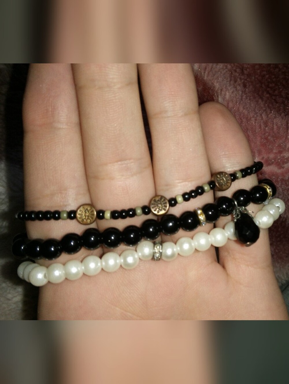 Layered Black and White Beaded Bracelet Set
